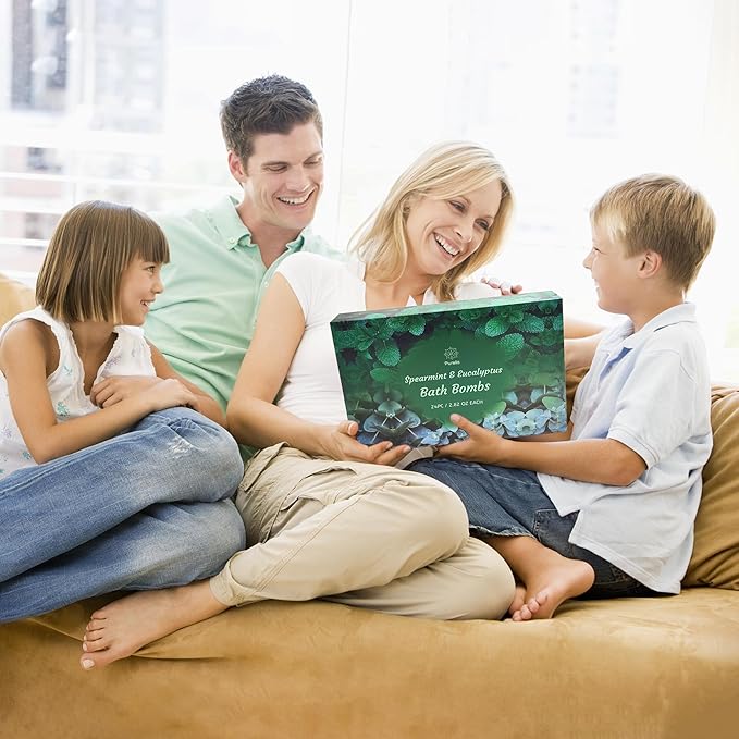 Purelis Handmade 24-Pack Spearmint & Eucalyptus Bath Bombs - Natural Moisturizing Aromatherapy Bath Bombs for Men and Women