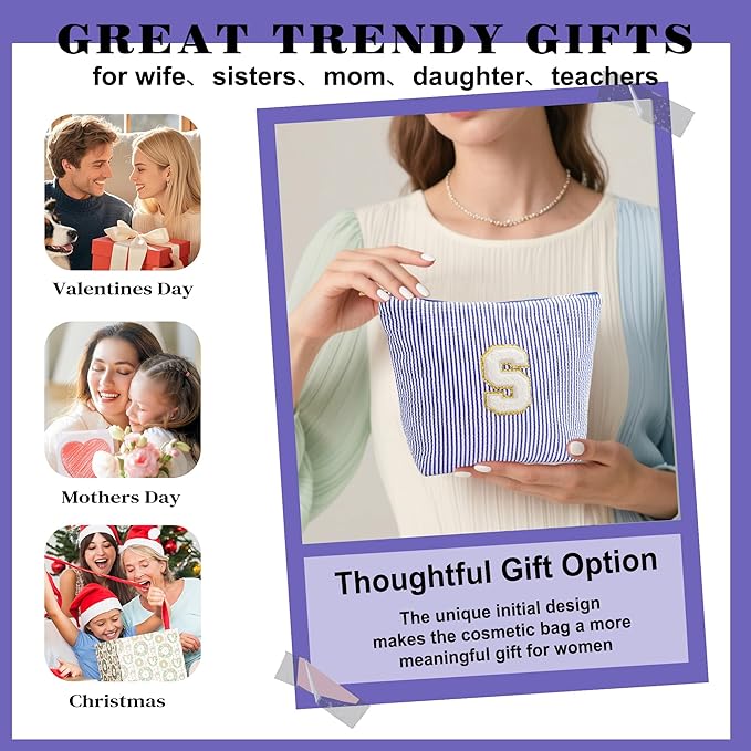 Initial Travel Toiletry Bag for Women - Travel Essentials, Travel Makeup Bag Small Cosmetic Make up Bag Cute Stuff Birthday Gifts for Women Mom Girlfriend Teacher, Blue Letter N