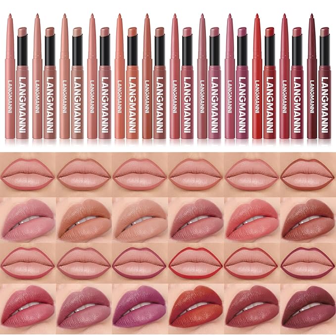 Jolilab 6Pcs Lip Set: 3 Colors Lip Liner+3 Colors Lipstick, Matte/Creamy, Long-Lasting, Bold/Nude Shades for Daily/Party, Vegan, Gift for Makeup Lovers.(#02+04+07)