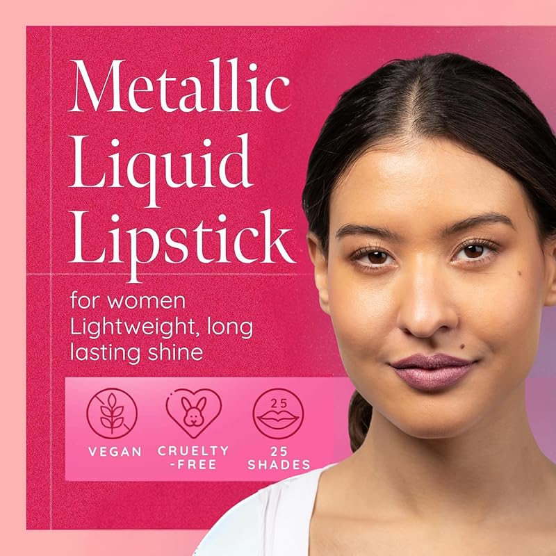 Aromi Metallic Matte Liquid Lipstick | Dusty Pink, Light Mauve Lip Color for Women, Shimmery Finish, Long-lasting (Fairy Tale)