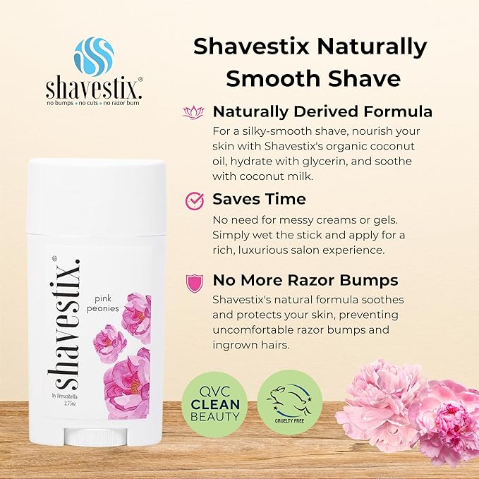Shavestix Travel Size Shave Stick 2.75 Oz | Pink Peonies Scented Shaving Stick Gel Bar | Hair Removal Shaving Cream for Women | Avert Razor Bumps, Burn