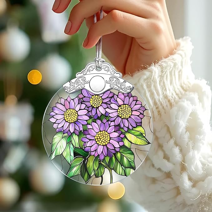 Christmas Ornaments: Stained Glass-Style September Birth Flower Ornament – Christmas Tree Decorations, Holiday Party Gifts, Mother's Day & Birthday Gifts for Women, Mom & Grandma | Birth Flower Gift