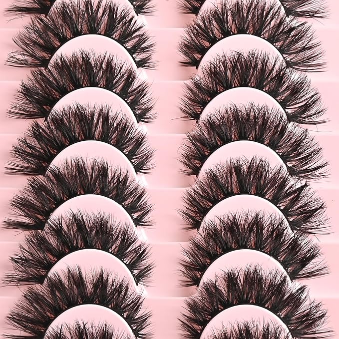 FARRED False Lashes Wispy Natural Strip Eyelashes 14mm Cat Eye Lash Strips Full Volume Fake Mink Eyelash Pack Natural Look 10 Pairs Short Thick Fluffy Cateye Pestañas Postizas for Women