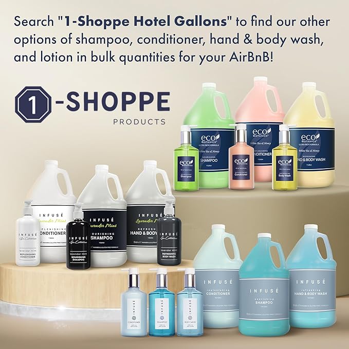 Spa Collection Gallon & Dispenser Set | 1-Shoppe Amenities Kit | Shampoo, Conditioner, Body Wash | Refillable 10.14 oz Pump Bottles