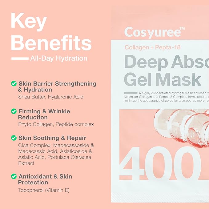 Collagen Deep Absorbing Hydrogel Mask, Korean Collagen Hydrogel Mask, Overnight Face Mask, Hydrating, Glass skin, Rejuvenation, Korean Skincare, 34g x 5ea
