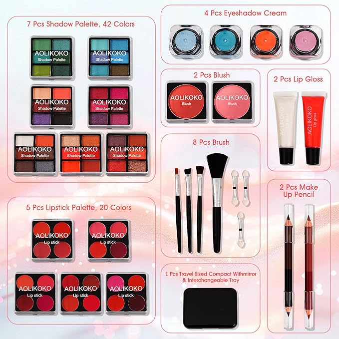 Makeup Kit for Teenager & Women Full Kit, All- In- One Makeup Set With The Cosmetic Train Case, Professional Makeup Kit, Makeup Gift Set for Women Girls(pink)
