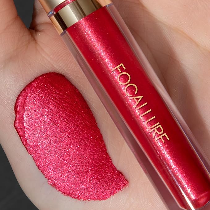 FOCALLURE Metallic Liquid Lipstick,Non Stick Cup Lip Gloss,High Impact Lip Color with Transfer-proof Wear,Long Lasting & Waterproof Lipstick Makeup for Women,RD03 LUSCIOUS ROSE