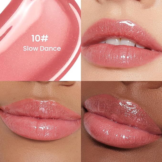 Pudaier Glossy Lip Stain, Excellent Recovery, Moisturizing Lip Care Tinted Lip Oil, Hydrating Plumping Lip Gloss Balm, Non-Sticky Long Lasting Light Texture LipGloss Oil for Dry Lip (10 Slow Dance)