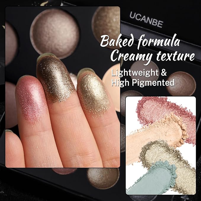 UCANBE Baked Eyeshadow Makeup Palette with Hidden Gems, 16 Colors Nude Eye Shadow with Matte Glitter Metallic Shimmer, Highly Pigmented Long Lasting Make Up Pallet