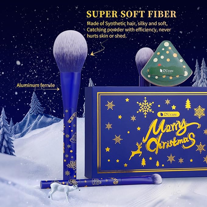DUcare Christmas Makeup Brushes Set 6Pcs Makeup Brush Set Premium Synthetic Kabuki Foundation Blending Face Powder Blush Concealers Eye Shadows Brushes