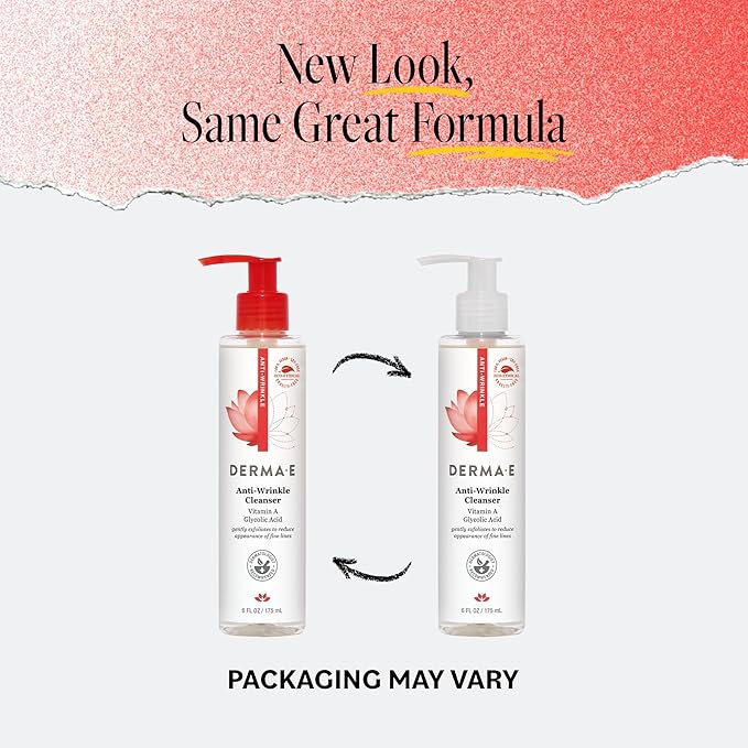 Derma E Anti-Wrinkle Cleanser – Anti-Aging Face Wash with Glycolic Acid and Vitamin A – Gentle Cleansing and Exfoliating Facial Wash Removes Makeup, Oil and Impurities, 6 oz