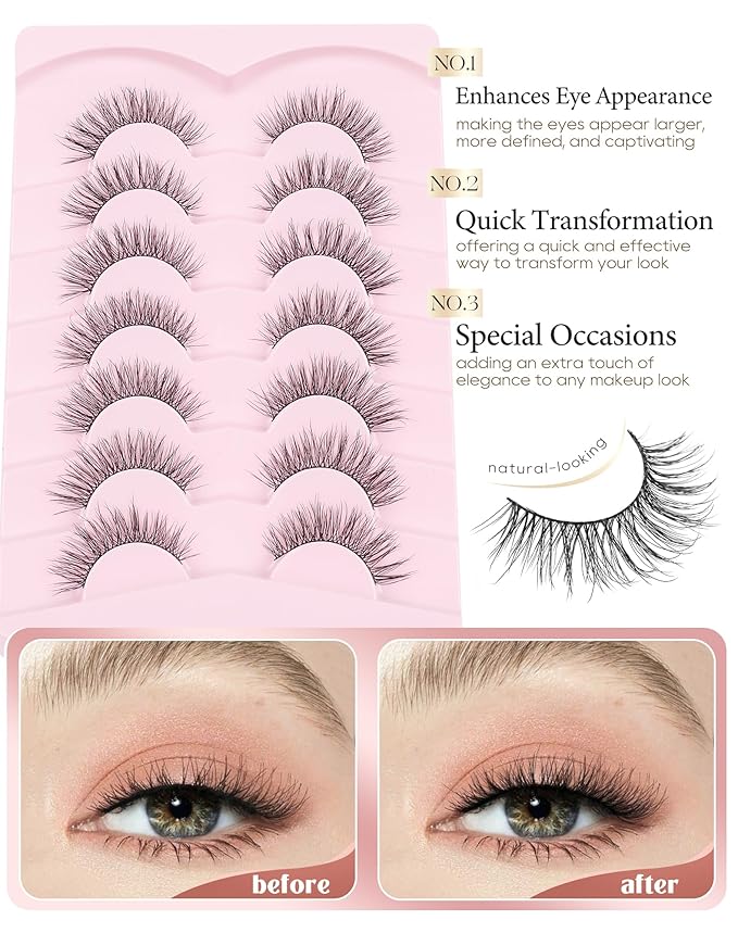 Onlyall Natural Wispy Lashes Natural Look False Eyelashes Soft Fluffy Lashes 7 Pairs D81