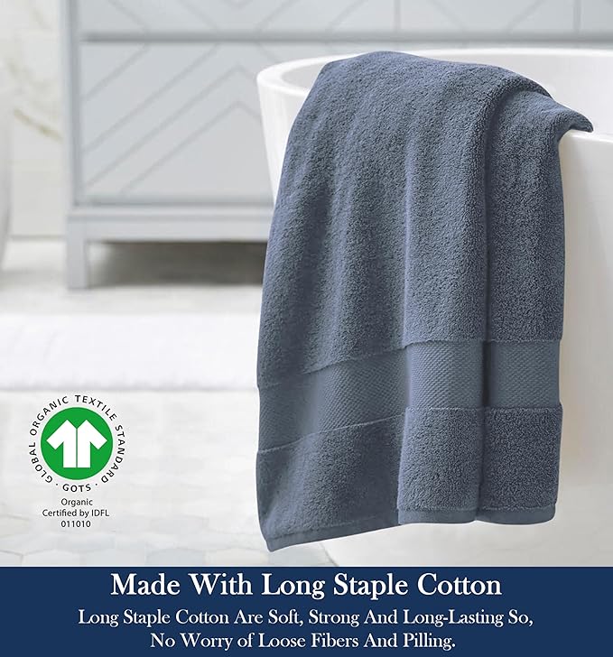 Delara Organic Cotton Luxuriously Plush Bath Sheet Pack of 4 | GOTS & OEKO-TEX Certified | Premium Hotel Quality Towels | Feather Touch Technology|650 GSM Long Staple|Soft, Quick Dry & Ultra-Absorbent