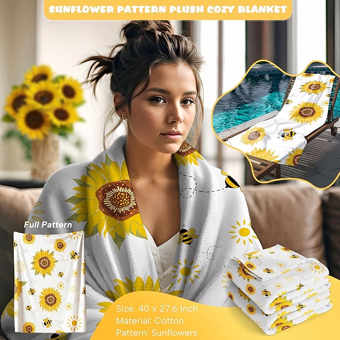Sunflower Gift Baskets for Women, Sending Sunshine Unique Birthday Cheer Up Box Self Care Package, Get Well Soon Spa Gifts Set Box w/Blanket- Thinking of You Gift for Her, Girls, Women, Sister, Mom