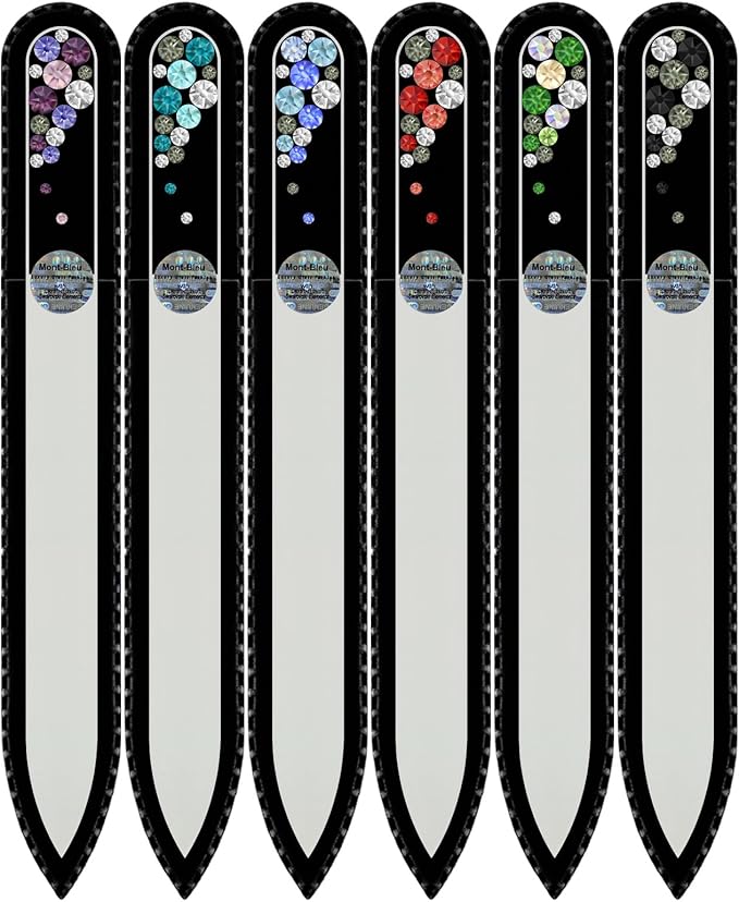Mont Bleu Gift Set of 5 + 1 Free Czech Glass Nail Files Hand Decorated with Crystals - Gifts for Women - Handmade Gifts - Czech Tempered Glass - Premium Crystal Nail Files for Women