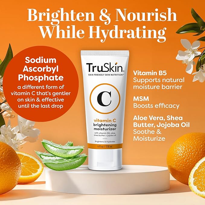 TruSkin Vitamin C Cream for Face – Brightening Moisturizer, Anti Aging, Hydrating, Skin Wrinkle Cream – Vitamin B5, Vitamin E, Jojoba Oil, Aloe Vera & Green Tea, 4 Fl Oz