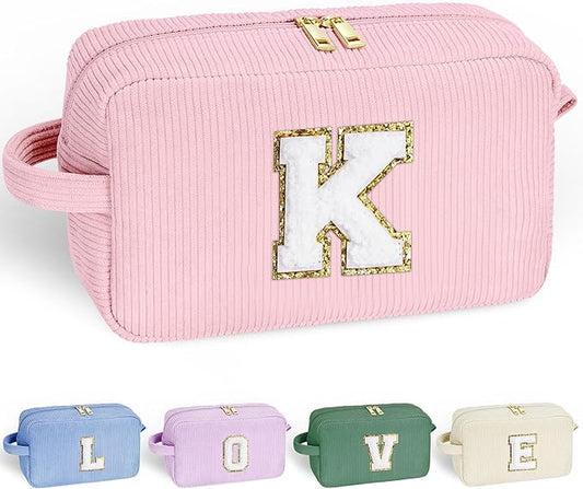 YOOLIFE Girls Birthday Gift - Personalized Makeup Bag for 7-12 Year Olds - Bride, Friend, Teacher, Mom - Letter K