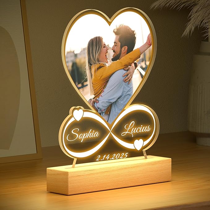 Custom Picture Frames with Photo, Personalized Photo Frame with Night Light, Customized Picture Frame, Christmas Anniversary Birthday Gifts for Women Men Her Him Girlfriend Boyfriend Couple