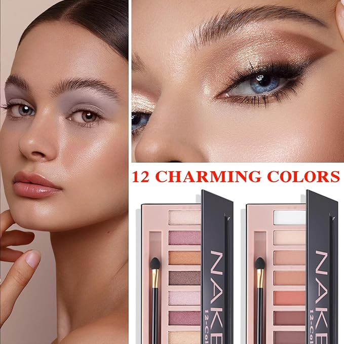 12 Colors Makeup Naked Eyeshadow Palette,Nude Matte Shimmer Eyeshadow Palette,Natural Glitter Pigment Eye Shadow Pallete Set Smokey Eye Professional Beauty Makeup Kit(Pearl+Matte)