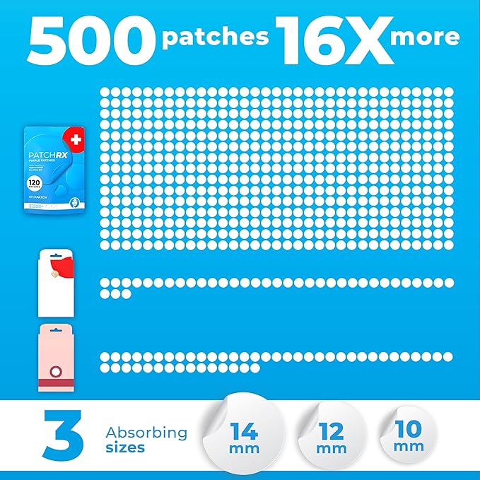 Pimple Patches for Face (500 Patches), Hydrocolloid Acne Patches with Tea Tree Oil, Pimple Patch Pimple Stickers - Hydrocolloid Patch Acne Dots - Acne Pimple Patches For Face - Zit Patches
