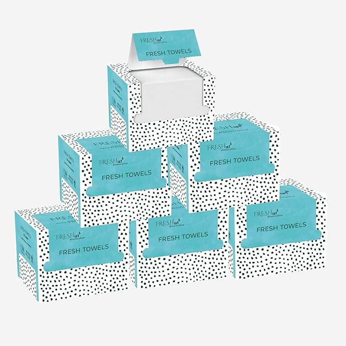FRESH TOWELS Disposable Face Towels, Makeup Removal Face Towelettes & Dry Wipes, 300 Ct, 6 Packs