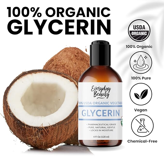 100% Organic Glycerin - For Skin & Hair - Food Grade - USDA Certified - Not From Palm Oil - Perfect Skin and Hair Moisturizer - 4 Fl Oz
