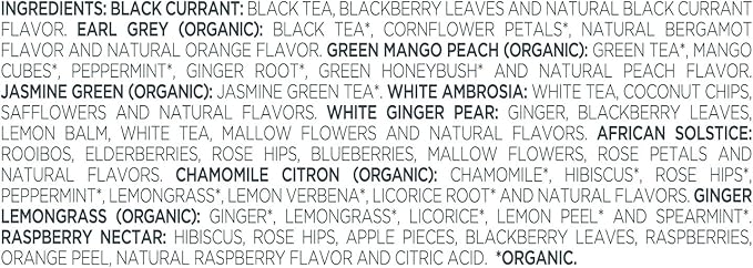 Tea Forte Tea Sampler Presentation Box, 20 Assorted Handcrafted Pyramid Tea Infuser Bags, Tea Tasting Assortment: Black, White, Green, Herbal