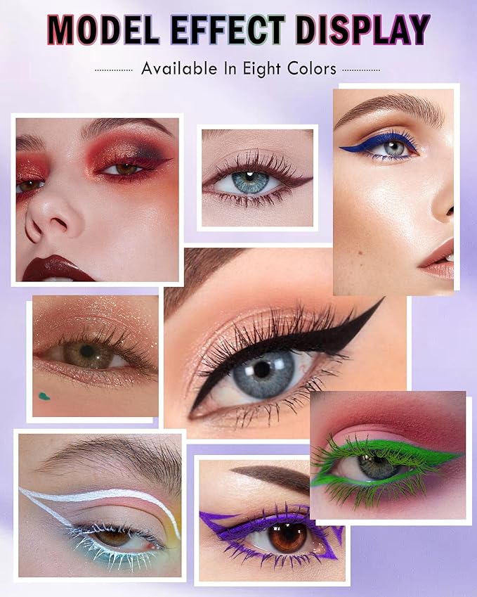 Blue Mascara Liquid Eyeliner Set,5D Waterproof Silk Fiber Colored Mascara Volume and Length,Longlasting Smudgeproof Color Eye Liner Pen,Mother's Day Colorful Eye Makeup Gift Kit for Women Girl-04