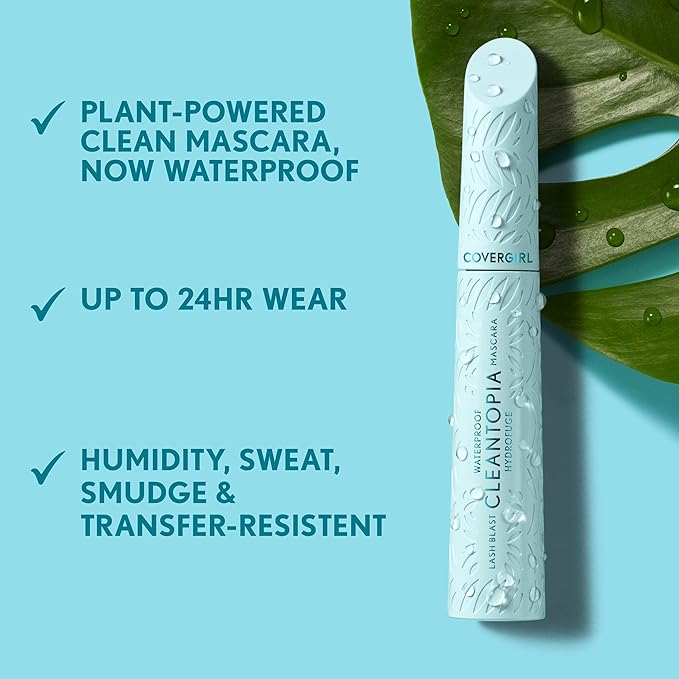 CoverGirl Lash Blast Cleantopia, Waterproof Mascara, Aloe Leaf Extract, Vitamin E & Ceramide, Gentle Formula, Volumizing, Long-Wearing, Transfer-Proof, Extreme Black,1 Count