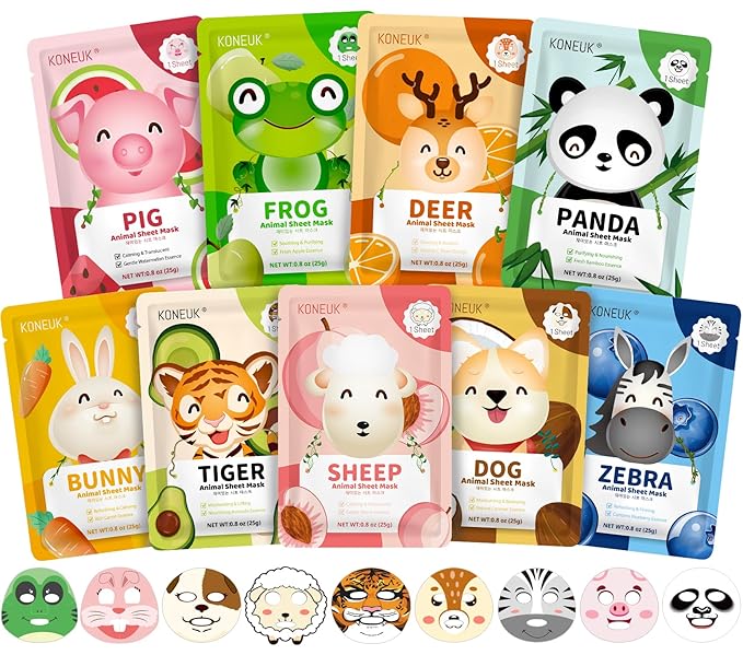9 Pack Animal Face Masks Skincare for Kids, Bulk Sheet Hydrating Face Mask for Kids Skin Care, Collagen Face Mask for Teens Women, Christmas Gifts, Spa Party Gifts for Teen Girls