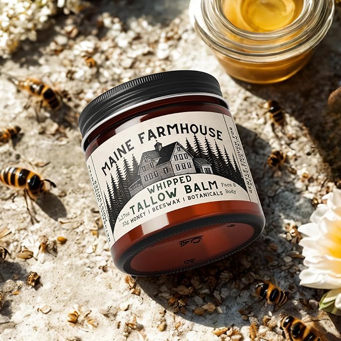 Whipped Beef Tallow for Skin | Unscented Body Butter | Natural Face and Body Moisturizer | Honey, Beeswax and Botanicals | 2 fl oz