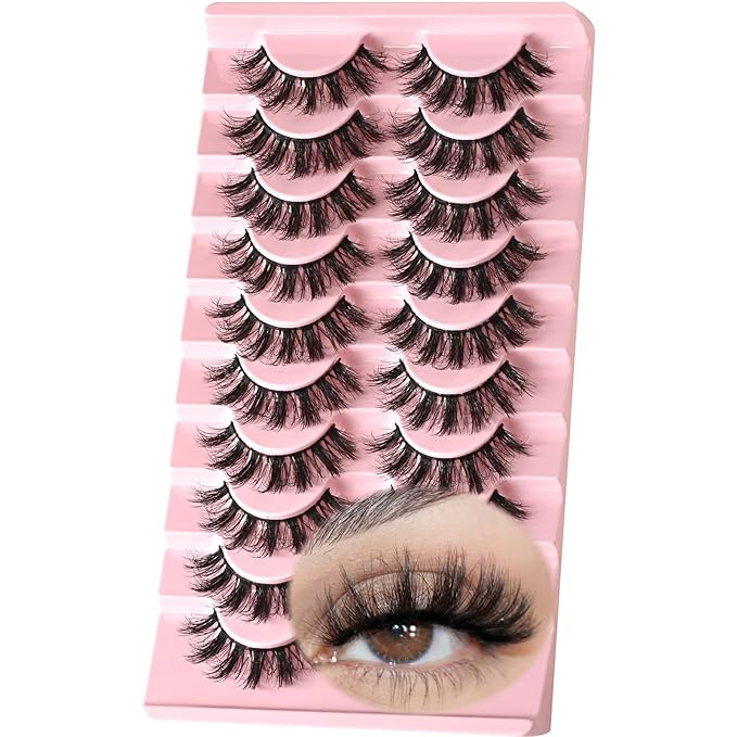 FARRED Fluffy Lashes False Eyelashes Short Wispy Eye Lash Strips 10 Pairs Separated Volume Eyelash Pack 16mm Dramatic Wispies Fake Strip Lashes Clusters Pestañas Spiky Look (C11 | 9-16MM)