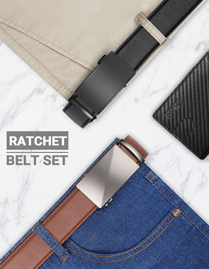 Zitahli Ratchet Belt for Men - 2 Packs Leather Mens belt For Gift Men Dress and Casual,Trim to Fit