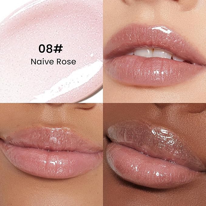 Pudaier Glossy Lip Stain, Excellent Recovery, Moisturizing Lip Care Tinted Lip Oil, Hydrating Plumping Lip Gloss Balm, Non-Sticky Long Lasting Light Texture LipGloss Oil for Dry Lip (08 Naive Rose)