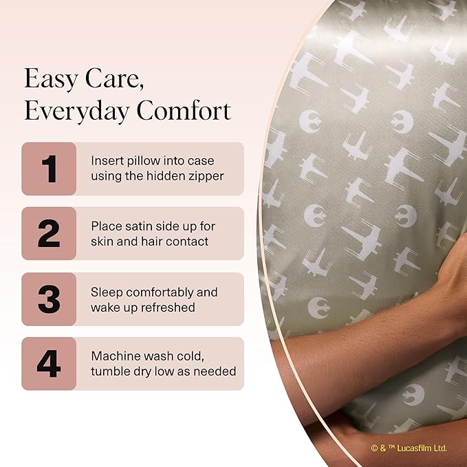 Kitsch x Star Wars Rebel Alliance Satin Pillowcase | Satin Pillowcase with Zipper, Better Than Silk Pillowcase | Frizz-Reducing Pillow Case for Hair & Skin Care, Cooling & Breathable - King