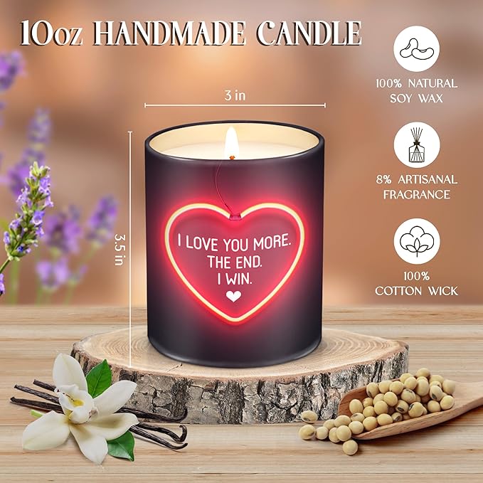 TEEZWONDER Christmas Anniversary Wedding Gifts for Women Men - I Love You More Long Lasting Vanilla Lavender Candle 10 Oz - I Love You Christmas Birthday Gifts for Him Her Boyfriend Husband