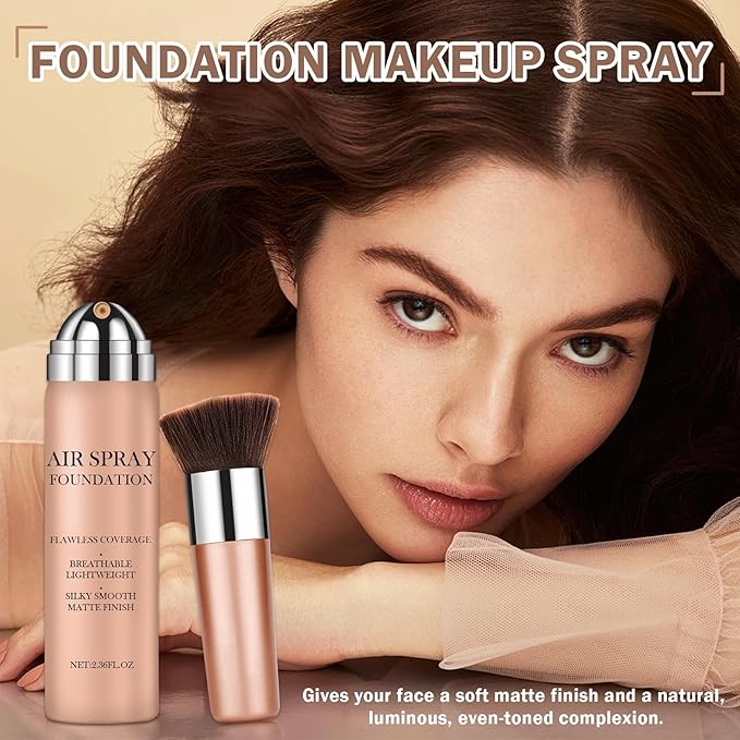 CAHIUYOA Magic Minerals Airbrush Foundation Spray Makeup Silky Full Coverage Airbrush Flawless Foundation for Mature Skin,Natural Matte Finish Moisturizing Makeup Primer - 02 Beige