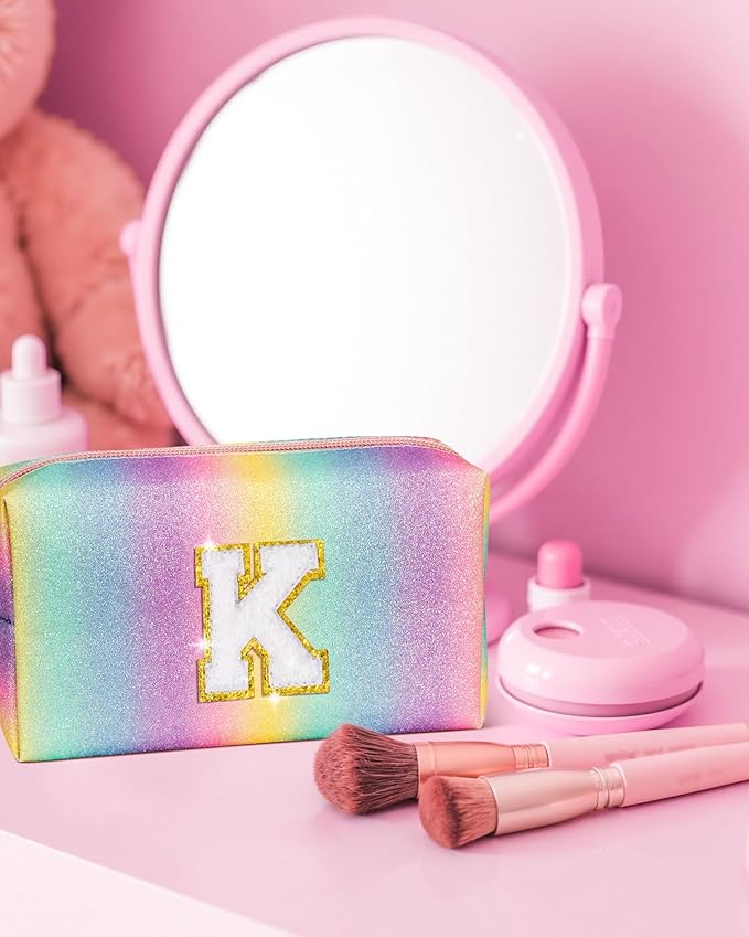 Birthday Gifts for 4 5 6 7 8 9 10 11 12 Year Old Girls, Initial Makeup Toiletry Bag for Kids, Kindergarten Graduation Gifts, Teacher Appreciation Gifts, Cute Trendy Stuff (Small)