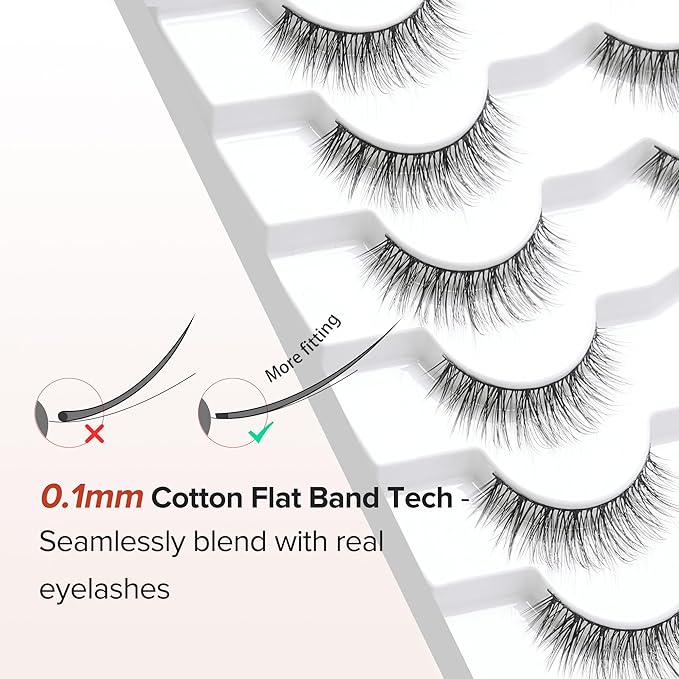 Lashes Wispy False Eyelashes Natural Look 10mm Short Lashes with Thin Band Siligli Fake Eyelashes 3D Volume Lashes Natural Short Eyelashes 7 Pair