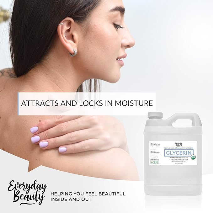 100% Organic Glycerin – USDA Certified - Perfect for DIY Beauty Products, Crafts, and Formulations – Derived From Coconut – Skin and Hair Moisturizer for Deep Hydration – 32 Fl Oz – By Everyday Beauty