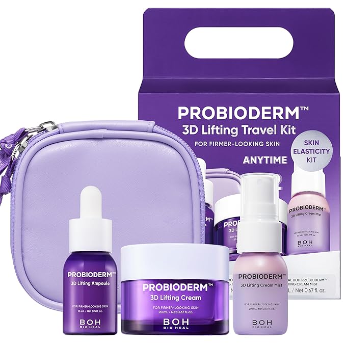 BIOHEAL BOH Probioderm 3D Lifting Travel Size Skin Care Kit | Korean Skincare Set for Firming & Hydration, with Ampoule, Face Moisturizer & Serum Spray | Mini Travel Essentials & Gift Set for Women