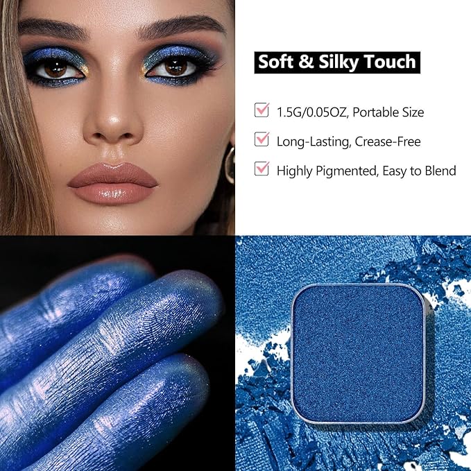 Magnetic Blue Single Eyeshadow Matte Shimmer Highly Pigmented Blendable Longwear Powder in Magnetic Refill Pan for Custom Palette Easy to Apply and Remove (Abyss)
