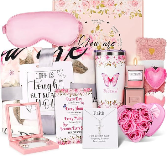 14PCS Christian Gifts for Women Faith, Inspirational Gifts for Women,Spiritual Religious Catholic Baptism Gifts,Get Well Soon Gifts w/ Blanket Mothers Day Gifts for Mom Wife, Girlfriend,Sister