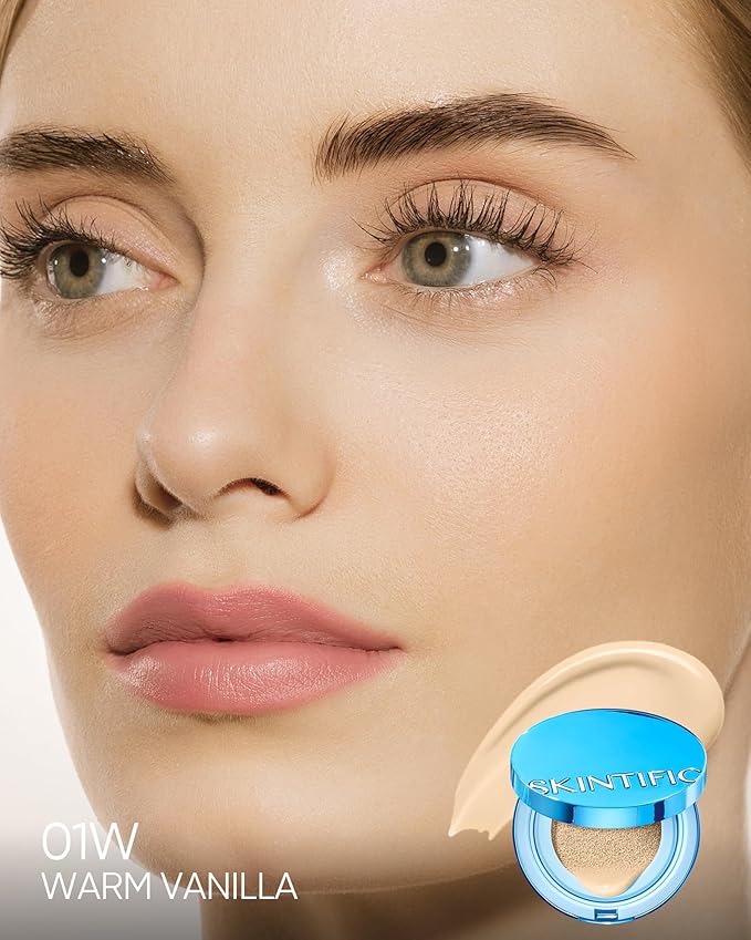 Velvet Matte Cushion Foundation Blue Ultra Cover Powder Foundation, 12h Oil-Control, Lightweight, Long-Lasting, Waterproof Korean Cushion Makeup(#01W Warm Vanilla)