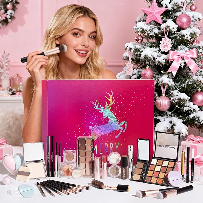Makeup Beauty Advent Calendar 2025, 24 Days Christmas Countdown Calendar for Adults Women & Teen Girls - Cosmetic Advent Full Face Make Up Calendar Kit Xmas Gift Set for Wife Mom Friend Girlfriends