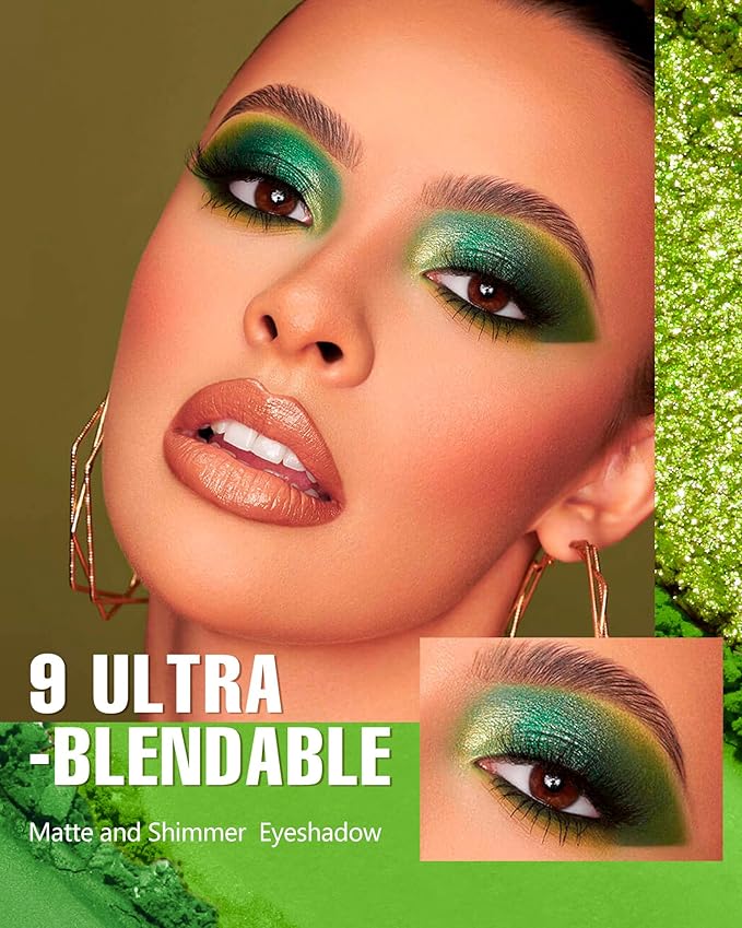 Green Eyeshadow Palette Green Eye Shadow for Women Long Lasting Makeup Pigmented & Ultra Blendable Matte Eyeshadows, 9Green