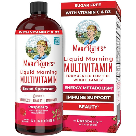 MaryRuth Organics Liquid Morning Multivitamin for Women, Men & Kids | Vitamin A C D E B6 B12 Biotin Zinc | Beauty | Vegan | Non-GMO | Gluten Free | 32 Servings