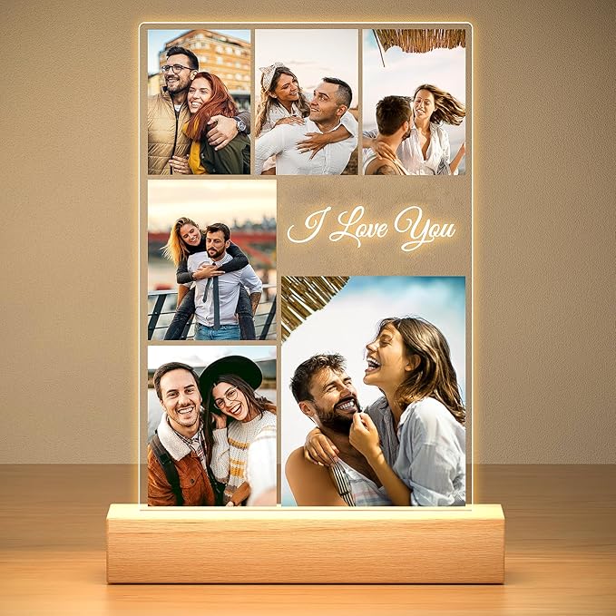 Personalized Anniversary Couple Gifts for Him & Her, Custom Picture Frames with Photo, Personalized Photo Frame with Night Light, Personalized Christmas Birthday Gifts for Women & Men
