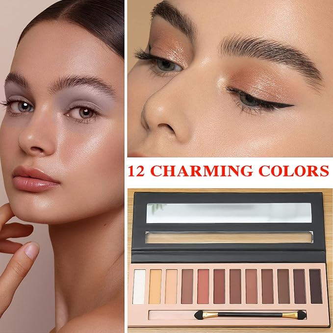 Matte 12 Colors Makeup Naked Eyeshadow Palette,Nude Matte Eyeshadow Palette,Natural Pigment Eye Shadow Pallete Set Long Lasting & Waterproof Smokey Eye Professional Beauty Makeup Kit