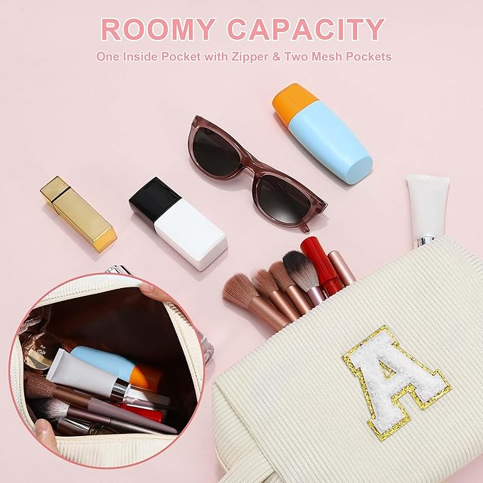 YOOLIFE Monogram Purple Make Up Bag - Cute Makeup Bag Travel Makeup Brush Bag Cosmetic Bags for Women Travel Must Haves Gifts for Wife Sister Friend Bridesmaid Girlfriend Gifts for Women Her Letter E